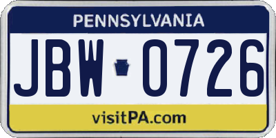 PA license plate JBW0726