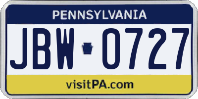 PA license plate JBW0727