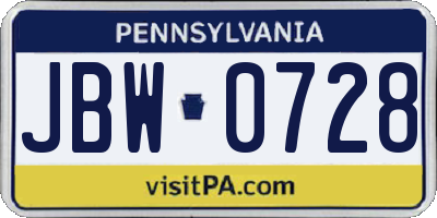 PA license plate JBW0728