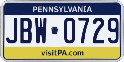 PA license plate JBW0729