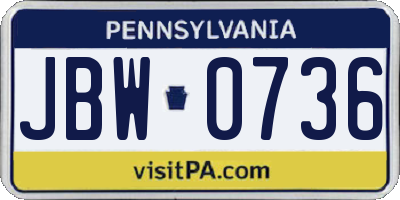 PA license plate JBW0736