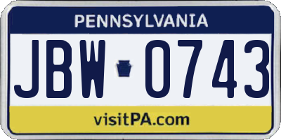 PA license plate JBW0743