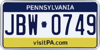 PA license plate JBW0749