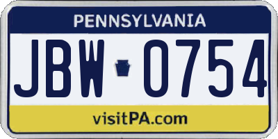 PA license plate JBW0754