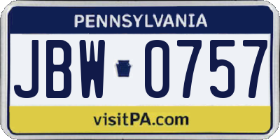 PA license plate JBW0757