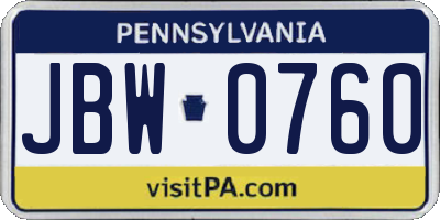 PA license plate JBW0760