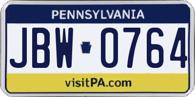 PA license plate JBW0764