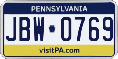 PA license plate JBW0769
