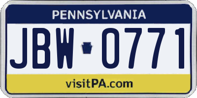 PA license plate JBW0771