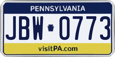 PA license plate JBW0773