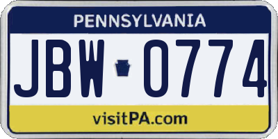 PA license plate JBW0774