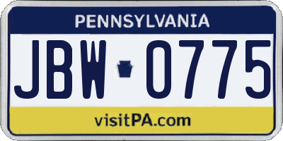PA license plate JBW0775