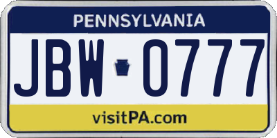 PA license plate JBW0777