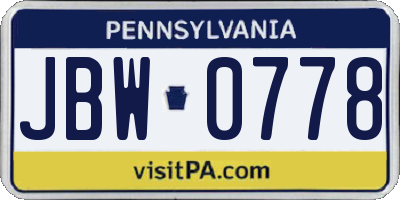 PA license plate JBW0778