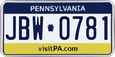 PA license plate JBW0781