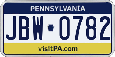 PA license plate JBW0782