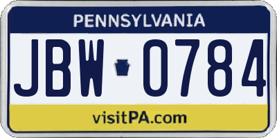 PA license plate JBW0784