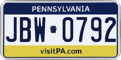 PA license plate JBW0792