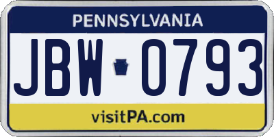PA license plate JBW0793