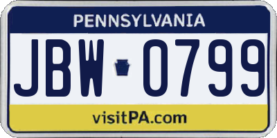 PA license plate JBW0799