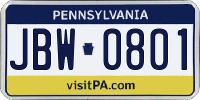 PA license plate JBW0801