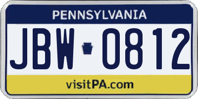 PA license plate JBW0812