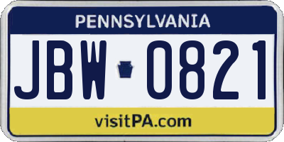 PA license plate JBW0821