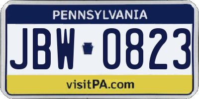 PA license plate JBW0823