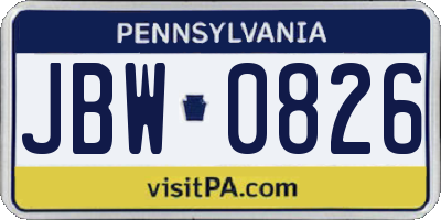 PA license plate JBW0826
