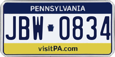 PA license plate JBW0834