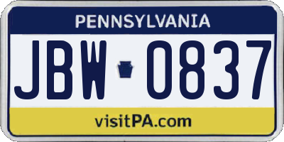 PA license plate JBW0837