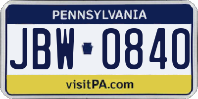 PA license plate JBW0840