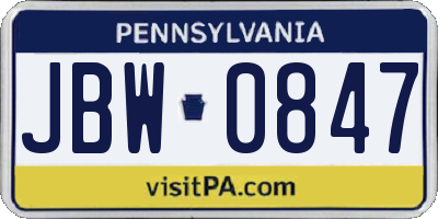 PA license plate JBW0847