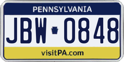 PA license plate JBW0848