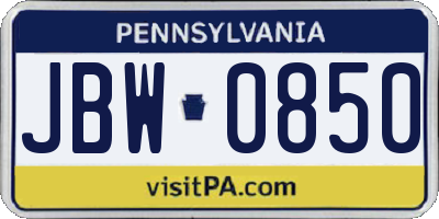 PA license plate JBW0850