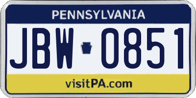 PA license plate JBW0851