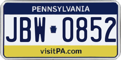 PA license plate JBW0852