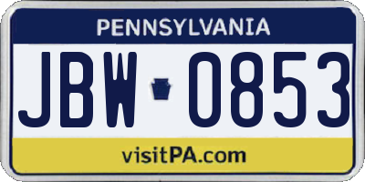 PA license plate JBW0853