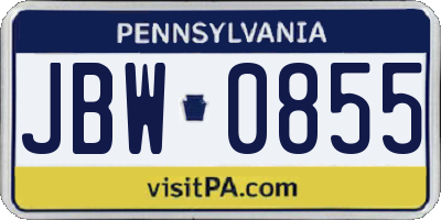 PA license plate JBW0855
