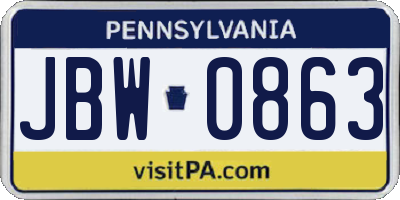 PA license plate JBW0863