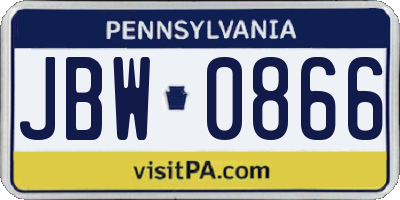 PA license plate JBW0866