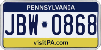 PA license plate JBW0868