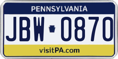 PA license plate JBW0870