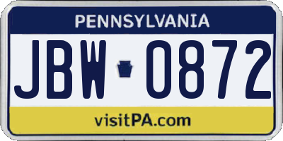 PA license plate JBW0872