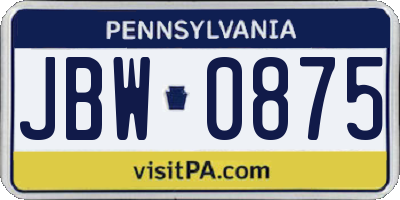 PA license plate JBW0875