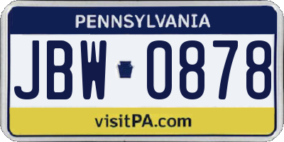 PA license plate JBW0878