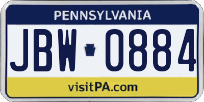 PA license plate JBW0884