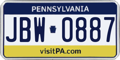 PA license plate JBW0887