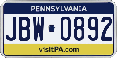 PA license plate JBW0892