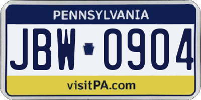 PA license plate JBW0904